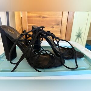 Fashion Nova Black Lace-Up Block Heel Sandals